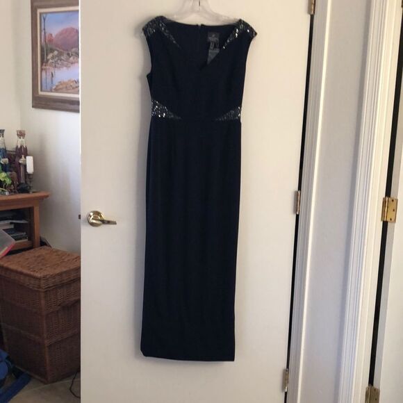 Adrianna Papell Long Crepe Dress in Midnight NWT - Picture 1 of 5